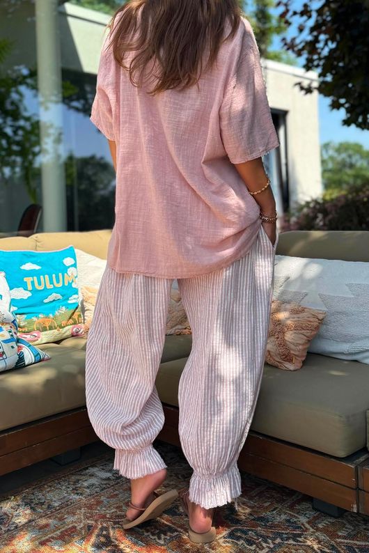 Izi Cheesecloth Button Tee Ballet Blush